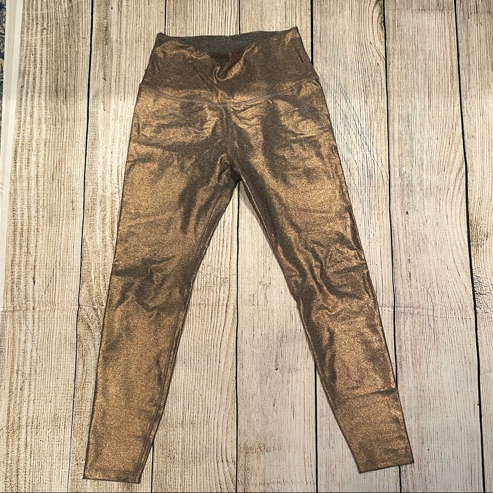 Beyond Yoga Gold and Grey Metallic Leggings